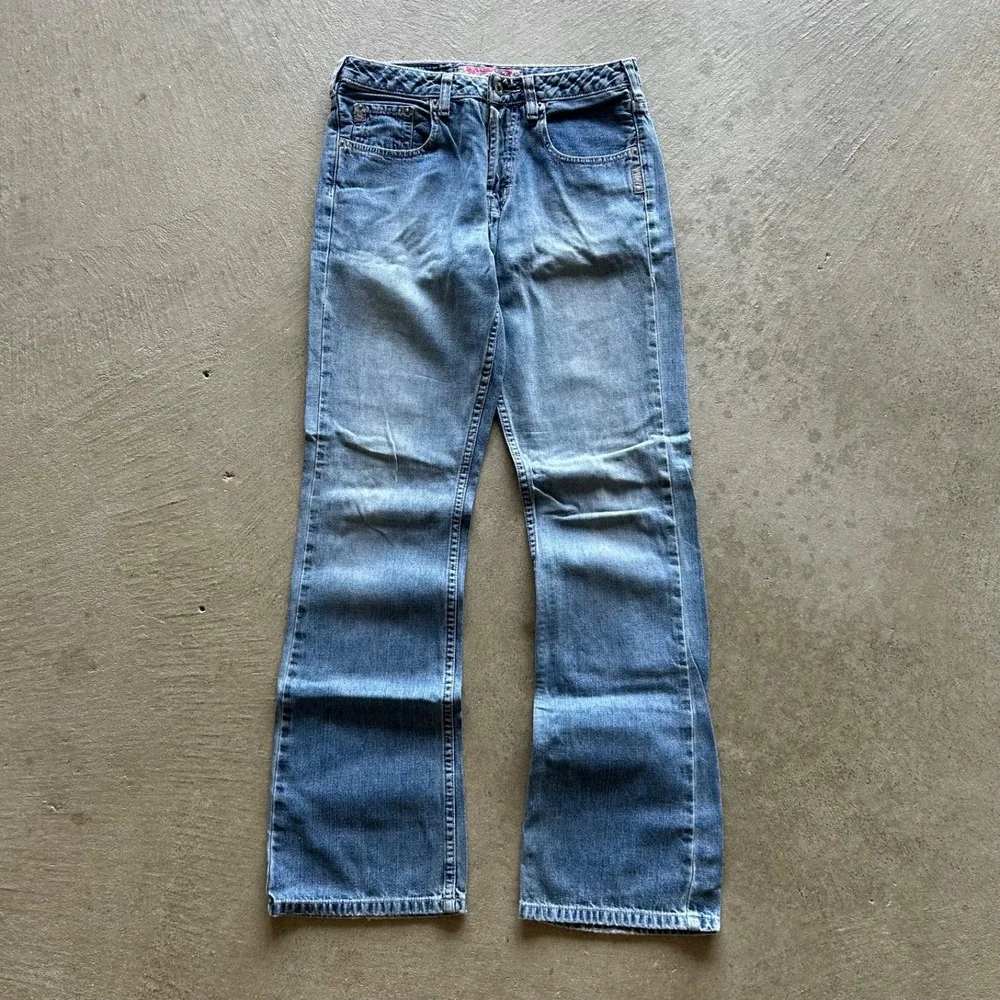Vintage Silver Bootcut Jeans Womens 28x30 Blue Faded Wash Denim Button Fly Flare